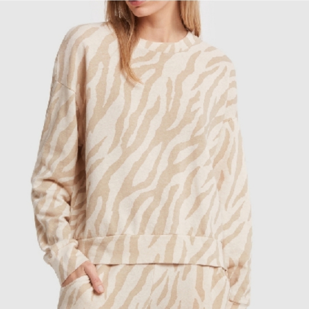 Monrow Boxy Zebra Stripe Pullover Sweatshirt M